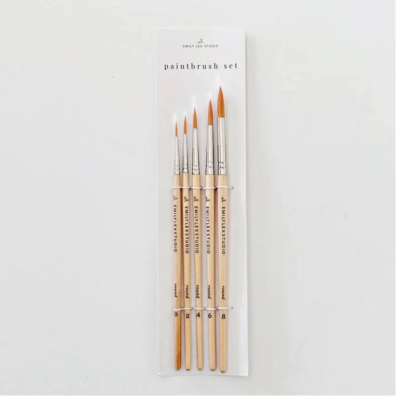 Watercolor Paintbrush Set of Five Wood Brushes