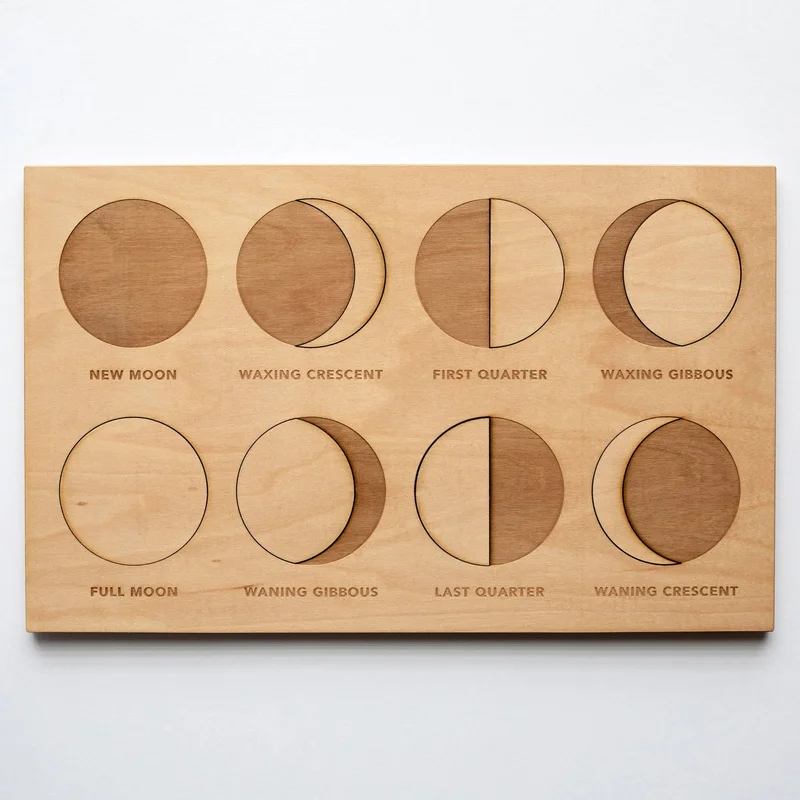 Wooden Moon Phase PuzzleModern Lunar Puzzle for Kids